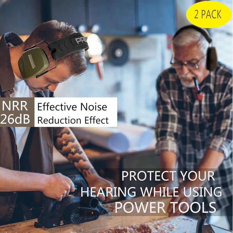 PROHEAR 016 Shooting Ear Protection Earmuffs 2 Pack, NRR 26dB for Gun Range, Hunting -Green and Brown - Image 2